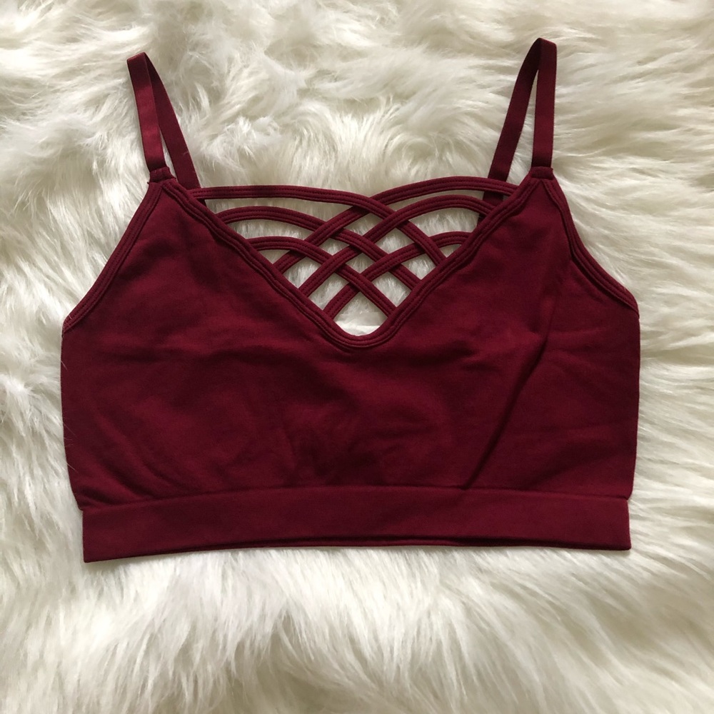 Strappy deep red bralette